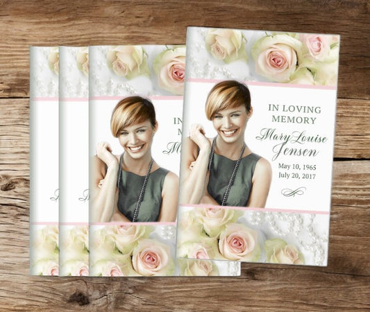 Blush Roses Bifold Funeral Program Design & Print (Pack of 50)