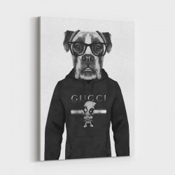 Boxer Dog in a Gucci Hoodie Black and White Art Print