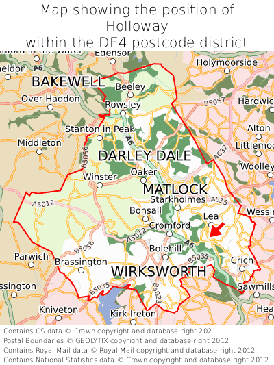 Map showing location of Holloway within DE4