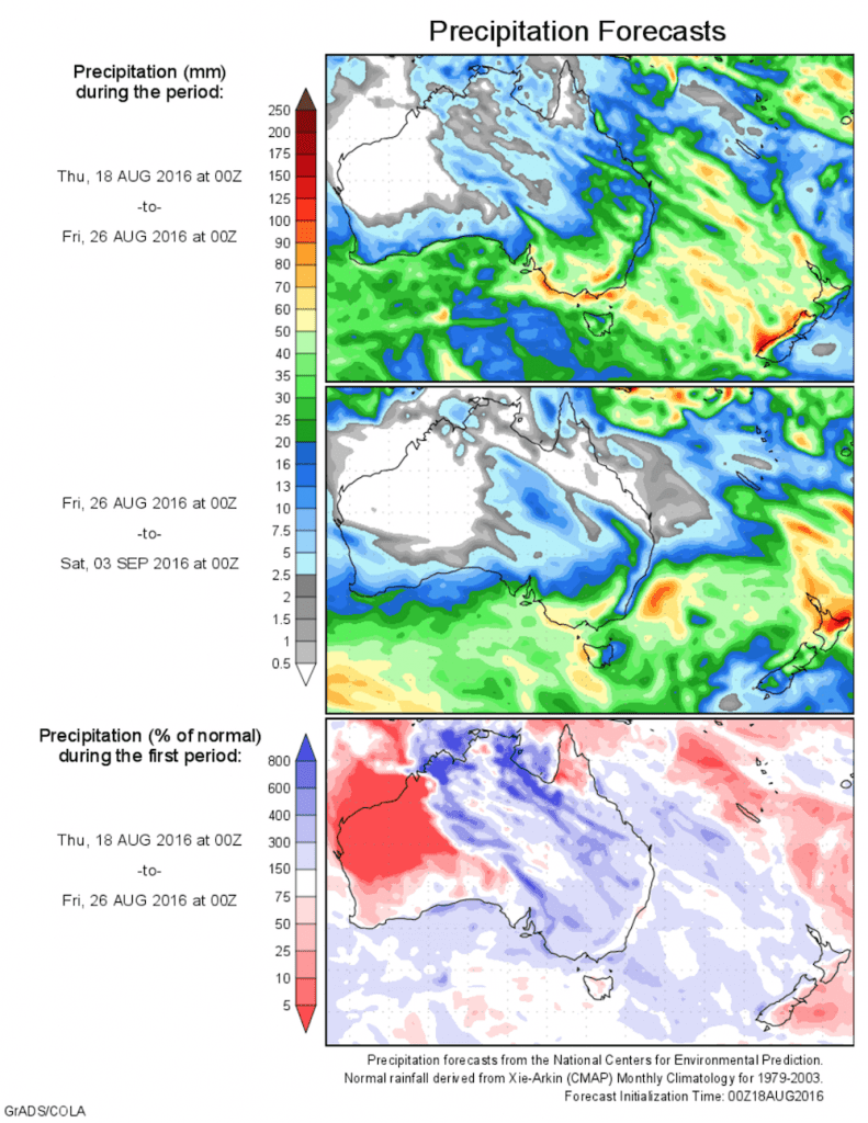 14 day rain outlook + soil moisture maps, 18 Aug 2016 - Grain Central