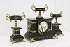 French Antique 3 Pc Marble & Slate Mantel Clock Set, Lions (3)