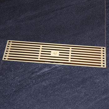 Qst-50 Deodorant Gold Brushed Brass Linear Shower Drain Anti Clogging, Best Rectangular Floor Drain Assembly with Hair Catcher Strainer