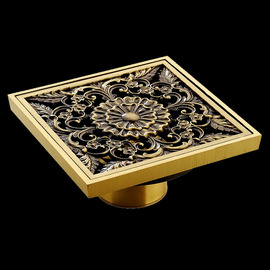 ASTM Rich Flowers Brushed Brass Deodorant Square Shower Drain