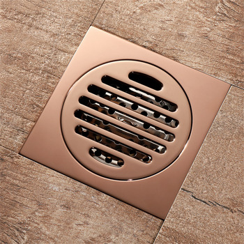 High End Rose Gold Brass Shower Drain Bathroom Square Floor Drain