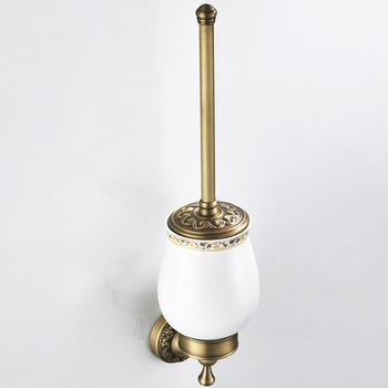 Antique Brass Toilet Brush Holder Decorative Unique Carved Ceramic Brushed Gold