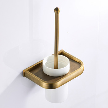 Brushed Brass Toilet Brush Holder White Ceramic Wall Mounted Bathroom Antique Gold