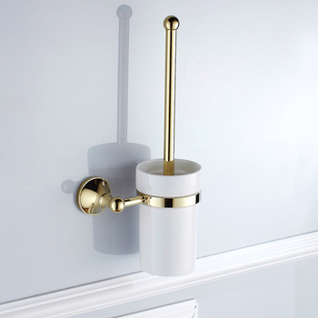 Wall Mounted Toilet Brush Holder Modern Gold Polished Brass Bathroom White Ceramic