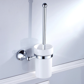 Wall Mounted Toilet Brush Holder Modern Brass Silver Bathroom White Ceramic Chrome