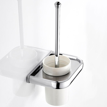 Wall Mounted Toilet Brush Holder Silver Modern Brass Bathroom Ceramic Polished Chrome 