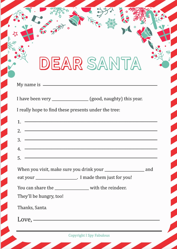 2 Dear Santa Letter Printables for Kids of All Ages – Free! - I Spy ...