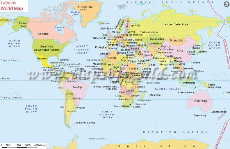 World Map in Latvian Language