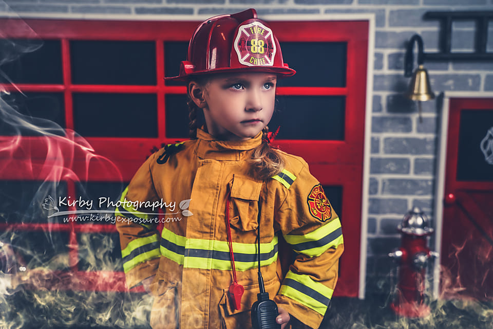 Kate Fire Station Backdrop Fire Fighting Brick designed by Arica Kirby - Kate Backdrop