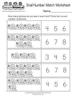 Snail Number Match Worksheet