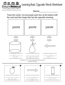 Learning Basic Opposite Words Worksheet