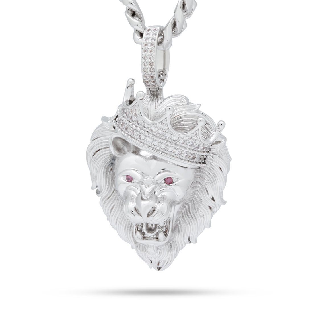 Classic Roaring Lion Necklace  in  White Gold / 2.5" by King Ice