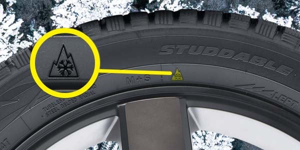 Winter tire showing 3 Peak Mountain Snowflake Symbol