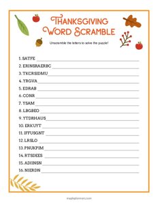 Thanksgiving Word Scramble