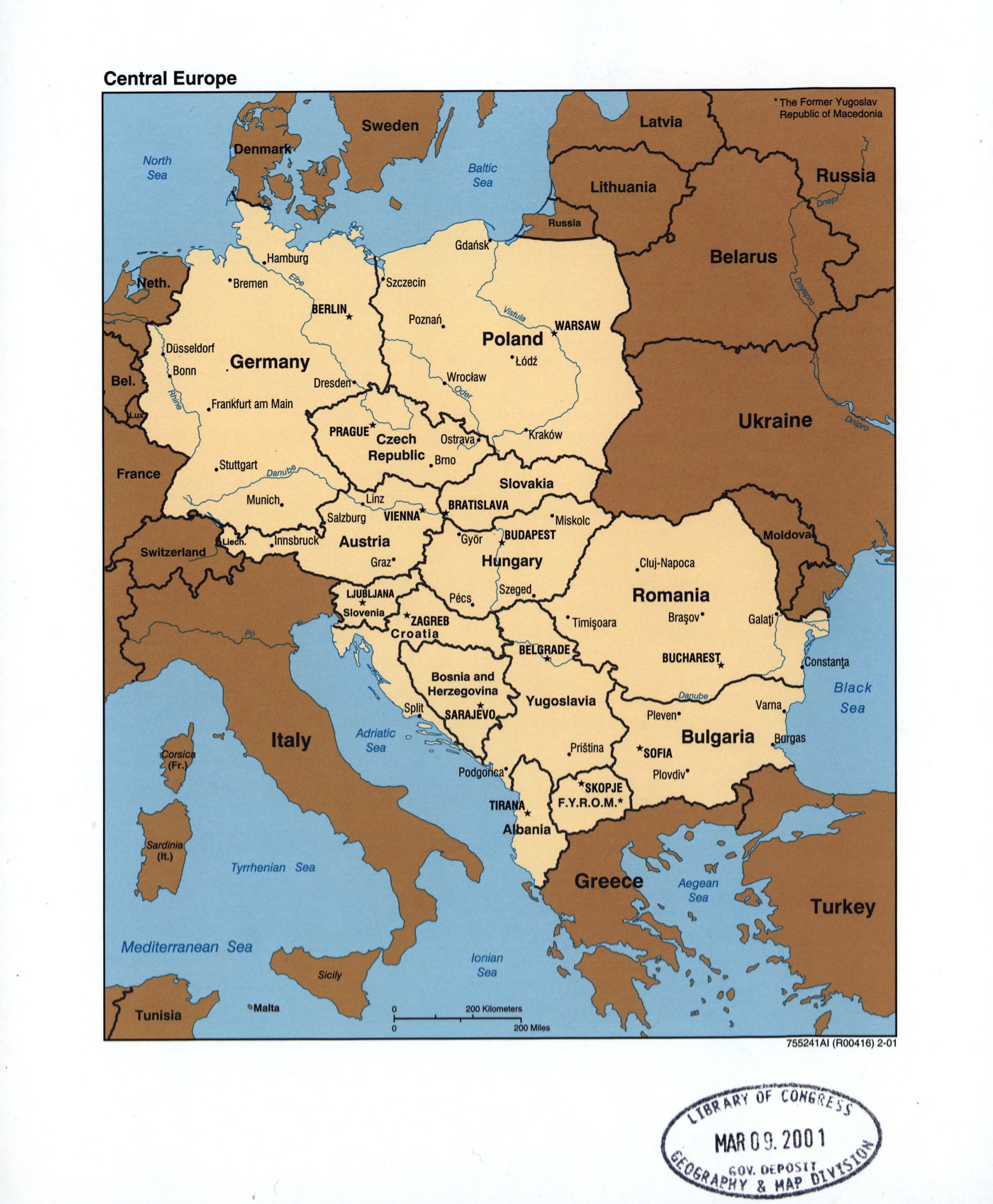 Large Detailed Political Map Of Central Europe With The Marks Of ...