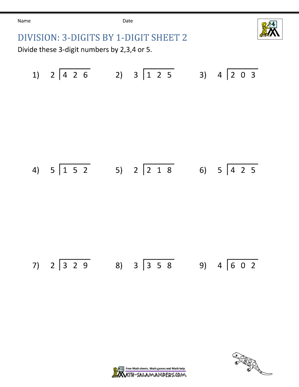 4th grade long division worksheets