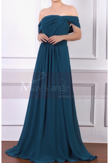 Off The Shoulder Chiffon Green Maxi Dress For Ceremony - L1973 #1