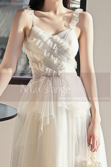 Tea Length Beautiful Beige Evening Gowns Transparent Strap - L1255 #1