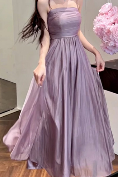 Chic long lilac dress in light chiffon - L2085 #1