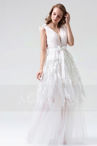 WHITE DRESS FOR AN ENGAGEMENT PARTY V LACE NECKLINE - L812 #1