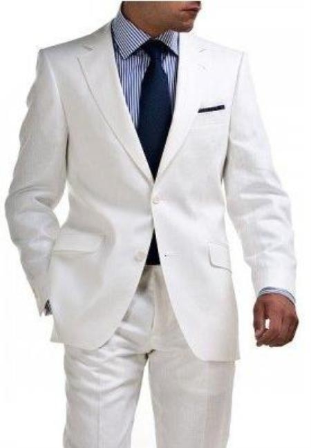 Men's & Boy's Sizes Light Weight 2 Button Linen Suit - All White Suit - Mens Linen Suit