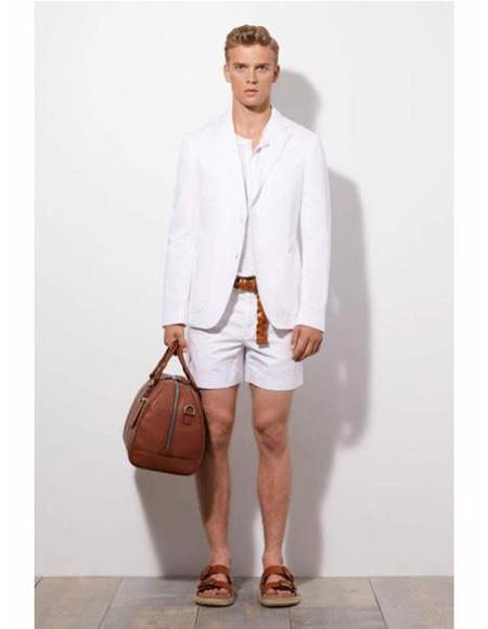 Men's  Summer Business Suits With Shorts Pants Set (Sport Coat Looking) White