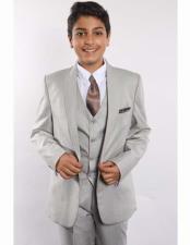  Boys Gray One Button Shawl Lapel With Shirt Tie & Hanky Vested