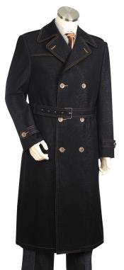  Mens Denim Long Coat - Denim Fabric Trench Coat