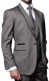  Mens 3 Piece Sharkskin Tuxedo with black satin lapel trim - Three