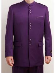  Mens Mandarin Collar 2 Piece Purple  Nehru Style Long Suit