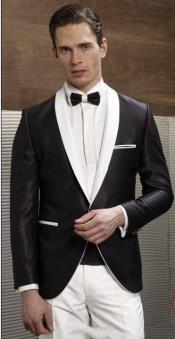  Single Button Black and White Lapel Shawl Lapel Dinner Jacket Blazer Sport