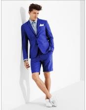  Mens summer business suits with shorts pants set (sport coat Looking) Indigo