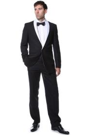  Mens Two Toned Black With White Lapel 1 button Suit Shawl Collar