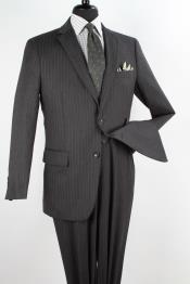  Mens 2 Piece 100% Executive Suit - Charcoal with Silver Stripe ~