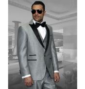  1 Button Vested Peak Lapel Dinner Jacket 3 Piece Tuxedo Suit Light