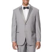  Mens Light Grey ~ Gray Silver Satin-detailed tuxedo suits Jacket  Pants