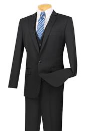  Mens Black  One Button Slim Fit Suit