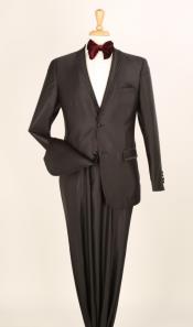  Mens 2 Piece Executive Suit -Pocket/Collar Shiny Flashy Satin Silky Metallic- Black