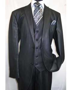  Mens Three Piece Suit - Vested Suit Mens Shiny Shark Flashy Satin