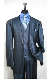  Mens Three Piece Suit - Vested Suit Mens Shiny Shark 2 Side