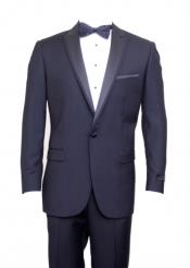  Mens Navy Flap Pocket Top Satin Trim Slim Fit Suit Peak Lapel