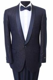  Mens Navy Slim Fit Sport Coat Satin Trim Suit