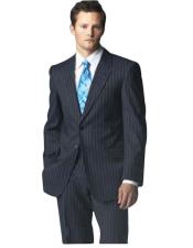  Two Button Dark Navy Blue Pinstripe 2 Piece Suits For Men With