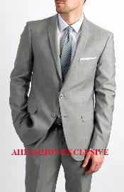  Mens Two Button  Silver Grey Cheap Priced Business Suits Clearance Sale