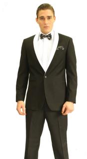  Single Button Black And White Shawl Lapel Suit Dinner Jacket  &