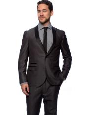  West End Mens Young Look 1 Button Charcoal Slim Fit Satin Shawl