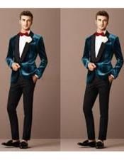   Alberto Narodni Dark Teal Blue Velvet Fabric Dinner Jacket (Greenish Blue)